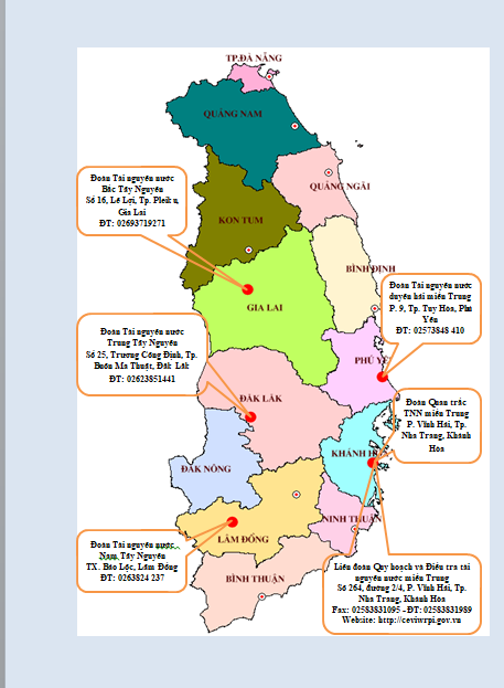 Địa bàn hoạt động liên đoàn quy hoạch và điều tra tài nguyên nước miền Trung